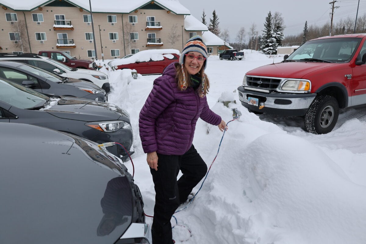 Author plugging in her rental car after a day of winter driving in Fairbanks